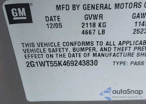 2006 Chevrolet Impala Lt from USA, damaged, VIN 2G1WT55K469243830